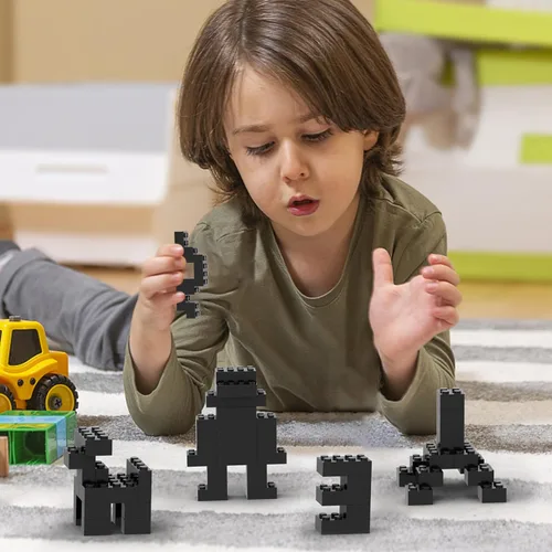 Vista 6 de Bloque de ladrillos clásico a granel de 2 x 4, 200 piezas de ladrillo de construcción negro, compatible con piezas y piezas Lego 3001, juego