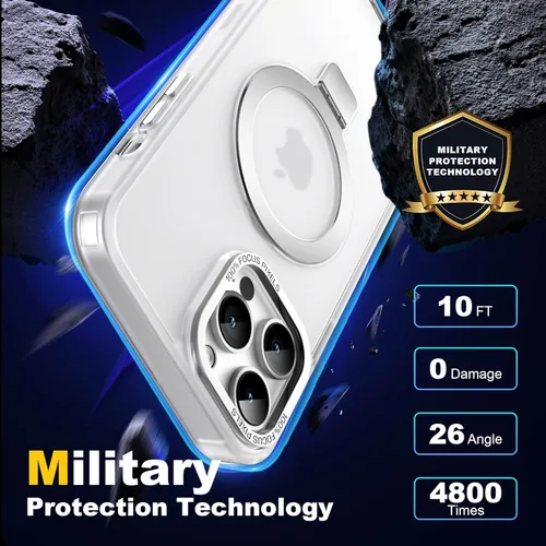 Vista 4 de IKARY Funda para iPhone 14 con soporte magnético oculto, compatible con Magsafe y protección contra caídas de grado militar, a prueba de golpes