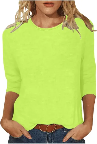 Vista 28 de Camisas de manga 3/4 para mujer, blusas casuales de verano 2025, cuello redondo, estampado floral, lindas, blusas holgadas