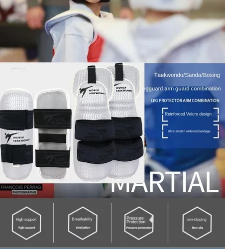 Vista 3 de Espinillera de Taekwondo para antebrazo, codo y brazo, WT MMA artes marciales boxeo, kickboxing, karate, sparring Muay Thi, entrenamiento