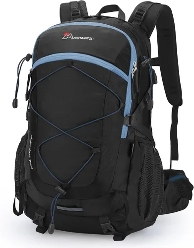 MOUNTAINTOP Mochila de senderismo 40L, mochila ligera al aire libre Negro+Azul