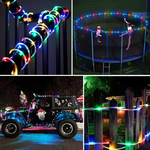 Vista 4 de Tira de luces LED para exteriores, funciona con pilas con control remoto, 8 modos de cambio de color, impermeable, tira de luces LED de 40 pies