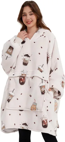 Vista 18 de Manta portátil de sherpa con capucha, para adultos, todos los patrones, de gran tamaño, sudadera con bolsillos