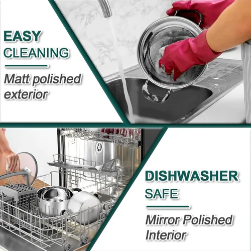 Vista 6 de TeamFar Olla de 3 cuartos de galón, olla de sopa de pasta de acero inoxidable con tapa, tapa de vidrio templado y asas dobles a prueba de calor,