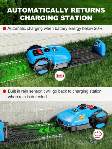 Vista 5 de Cortacésped robótico para 0.25 acres 47% de pendiente, cortacésped automático con batería de 20 V 4.0 Ah y función de aplicación, estación