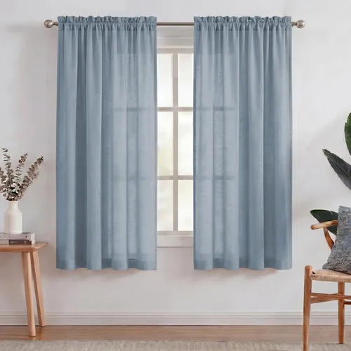 Turquoize - Cortinas semitransparentes para sala de estar, cortinas de lino texturizado para dormitorio, con bolsillo para barra, tratamiento de