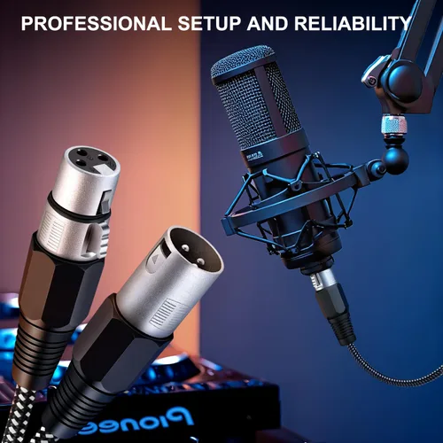Vista 6 de Cable XLR de 3 pies/2 unidades, cable de micrófono Nylong trenzado equilibrado XLR macho a hembra, cables de conexión de micrófono de alta
