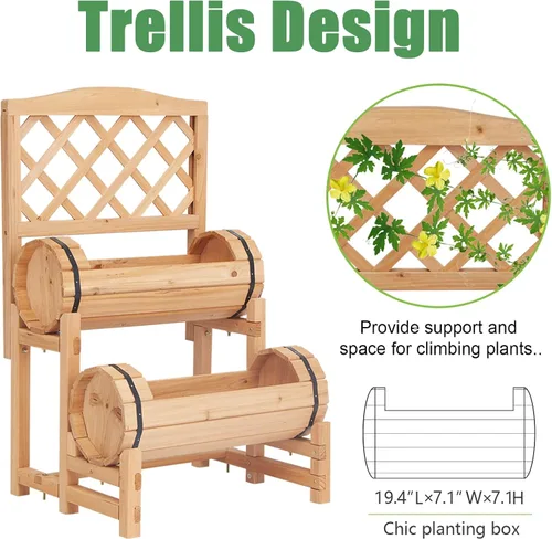 Vista 6 de kinbor Cama de jardín elevada de madera para exteriores, jardinera elevada, maceta con enrejado, cama de jardín elevada para jardinería, verduras