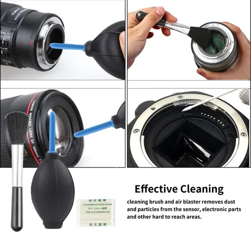Vista 5 de Kit profesional de limpieza de cámaras DSLR con hisopos de limpieza APS-C, paños de microfibra, bolígrafo de limpieza de cámara, para lente
