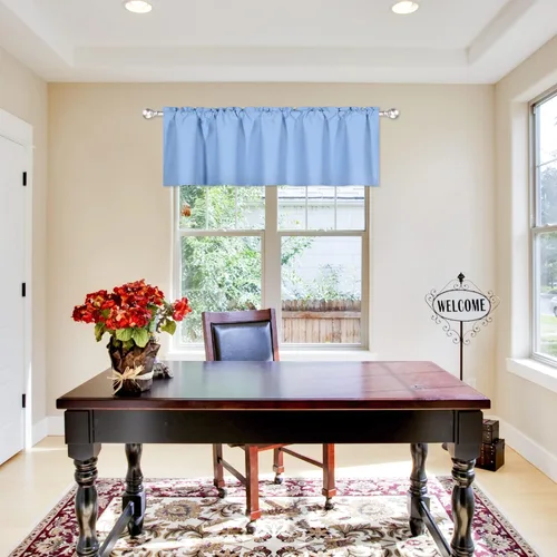 Vista 77 de DECOVSUN Cenefa morada para ventanas de 60 x 18 pulgadas, aislamiento térmico sólido, bolsillo para cortinero, cenefa corta para cocina, cenefa