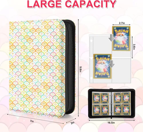 Vista 2 de CLOKORIA Carpeta de Tarjetas para Niñas, Estuche Porta Tarjetas Coleccionables de 440 Tarjetas con 55 Fundas, 4 Bolsillos para Colección de Tarjetas