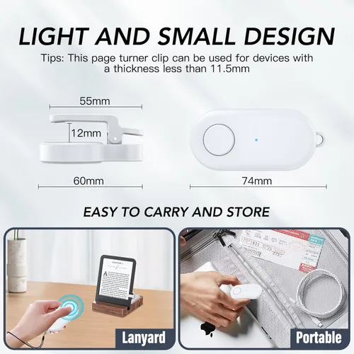 Vista 6 de Volteador de página remoto para Kindle Paperwhite, Kindle Oasis, Kobo eReaders, Kindle Clicker, accesorios de volteo de página para iPhone, iPad