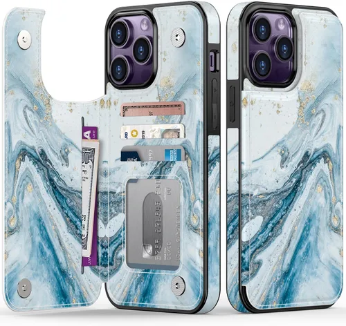 Vista 311 de LETO para iPhone 15 Pro Funda tipo cartera - Tapa tipo folio con patada - Diseños de moda - Tarjetero - Funda protectora para mujeres y niñas - 6.1