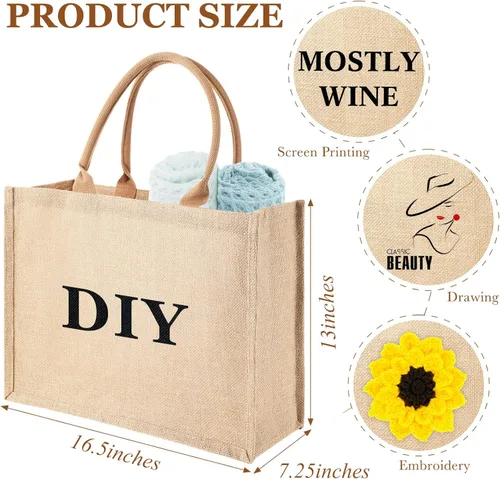 Vista 4 de Shappy Paquete de 10 bolsas de arpillera de yute de 16.5 x 7.25 x 13 pulgadas, grandes bolsas de compras de arpillera reutilizables con asas