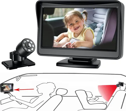 Vista 2 de FEISIKE Cámara de coche para bebé, 4.3 pulgadas, función de visión nocturna infrarroja HD, pantalla de cámara de coche para bebé, cámara de asiento