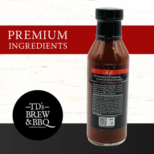 Vista 6 de TD's Brew & BBQ "ATOMIC PINEAPPLE" Salsa/tds brew y barbacoa/piña/chile/salsa de barbacoa/salteado/dulce y picante