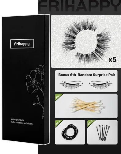 Vista 3 de Pestañas de pestañas postizas Wispy pestañas postizas naturales, pestañas de visón, 5 pares de pestañas Frihappy DW4-Wispy, con un par de medias