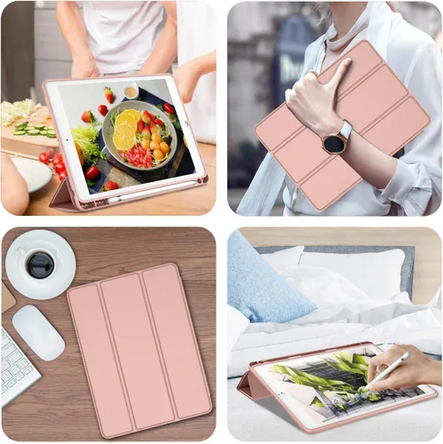 Vista 5 de iMieet - Funda para iPad de 8 generación 2020 de 10.2 pulgadas con soporte para lápices, funda para iPad de 7 generación 2019 con parte trasera