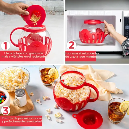 Vista 3 de Ecolution Microondas originales Micro-Pop Popcorn Popper Borosilicate Glass, tapa de silicona 3 en 1, lavavajillas Caja fuerte, BPA gratis