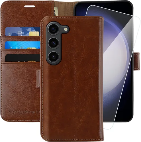 Vista 31 de MONASAY Funda tipo cartera compatible con Galaxy S23 5G, bloqueo RFID, funda de piel con tapa para teléfono celular con soporte para tarjeta de Negro