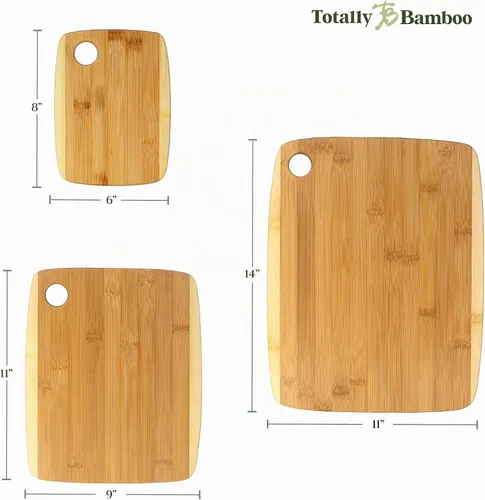 Vista 8 de Totally Bamboo Juego de tablas de cortar de bambú de dos tonos de 3 piezas, tablas de cocina reversibles para cortar y servir queso, carne, verduras