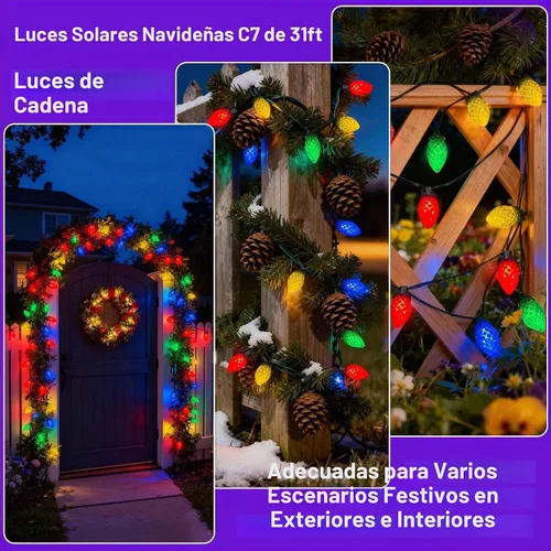 Vista 3 de ITICdecor C7 - Guirnalda de luces solares de fresa de 31 pies, 50 luces LED