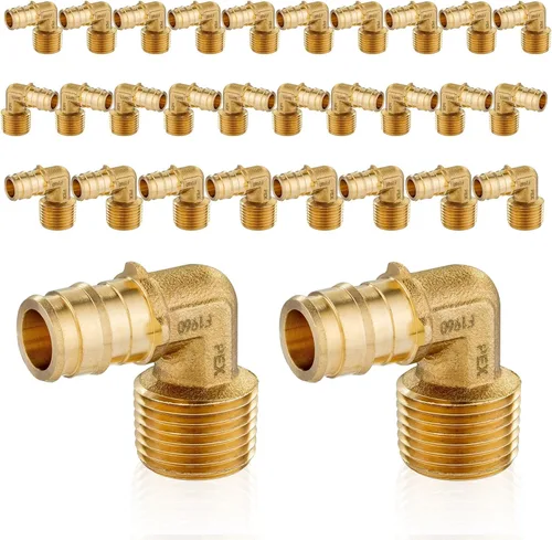 Vista 15 de Paquete de 5 accesorios de expansión Seelink PEX-A, codo NPT macho PEX-A de 1/2 x 1/2 pulgadas, accesorios de tubería de expansión de latón
