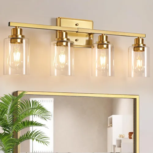 Vista 12 de Unicozin 2 lámparas de baño, modernas luces de tocador sobre el espejo, lámpara de pared de níquel cepillado con vidrio transparente para sala