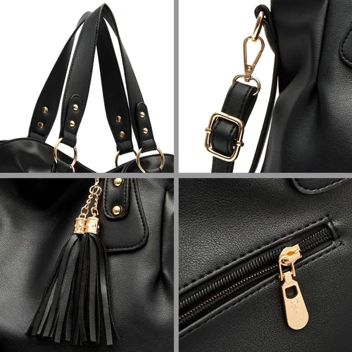 Vista 3 de Soperwillton Bolso de mano de moda para mujer, bolso de hombro con asa superior, bolso de mano, juego de 4 piezas