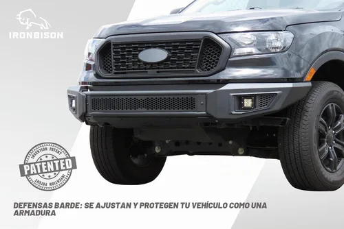 Vista 3 de IRONBISON Barde Parachoques delantero para Ford Ranger 2019-2023, protector de parachoques delantero de camión resistente con luces antiniebla