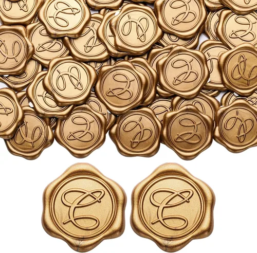 Vista 17 de Yoption Pegatinas de Sello de Cera Inicial A, Paquete de 100 Pegatinas Autoadhesivas de Sello para Sobre de Oro Antiguo para Boda, Fiesta