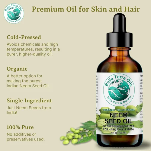 Vista 8 de Bella Terra Oils - Aceite de semilla de neem orgánico 8 oz - Aprovechando el poder de las semillas orgánicas de neem, rico en ácido esteárico, un