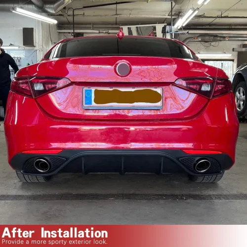 Vista 2 de Difusor trasero para Alfa Romeo Giulia Sedán Base 2017-2022, cubierta de parachoques, alerón, valance, protector de fábrica con salidas de tubo