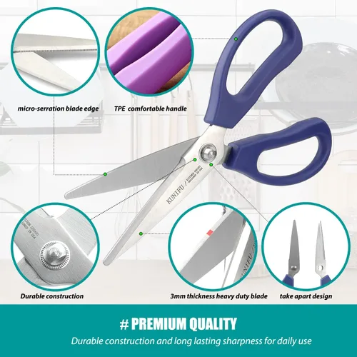 Vista 2 de KUNIFU Tijeras de cocina, tijeras de cocina multiusos, tijeras resistentes para desprenderse, utensilios - azul