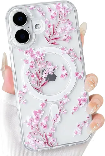 Vista 34 de NITITOP Funda magnética transparente compatible con iPhone 14 Plus/15 Plus, compatible con MagSafe lindas flores, hojas florales para mujeres