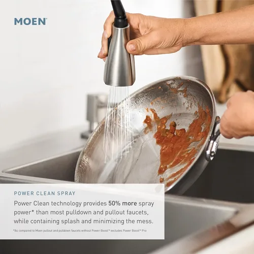 Vista 5 de Moen Nio S75005BL - Grifo de cocina desplegable de un solo mango negro mate con limpieza eléctrica, mango de acento incluido para personalizar