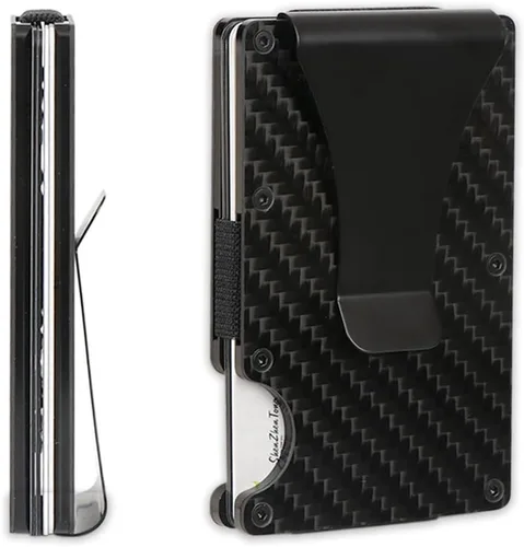ALXBSONE Slim Minimalist Wallet for Men - Front Pocket RFID Blocking Wallet for Men's Credit Card & Id - Metal Wallet with Money Clip Carbon Fiber
