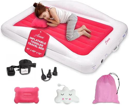 Vista 7 de Asani Cama inflable de viaje para niños pequeños, bomba eléctrica, colchón de aire a prueba de fugas, parachoques, funda de transporte, almohada, se