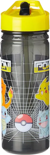 Vista 2 de Botella de agua de plástico Pokemon para beber sin BPA con popote extraíble, estampado de Pikachu, tapa a prueba de fugas, reutilizable, ligera
