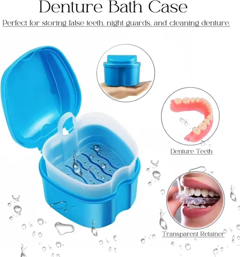 Vista 4 de Kit de 7 piezas de cepillo para dentadura postiza, herramientas de limpieza de dientes falsos con 3 cepillos, 2 retenedores y cajas de baño con caja