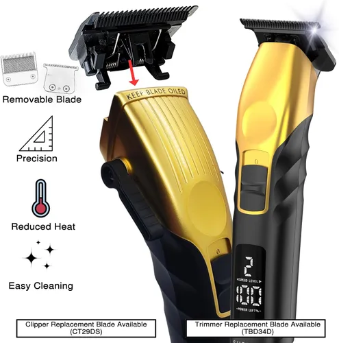 Vista 3 de Supreme Trimmer Combo de recortadora de barba y cortadora de pelo 2 en 1 2Spee Cuchillas extraíbles, 2 velocidades, pantalla LCD Herramientas