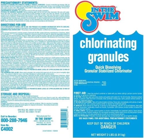 In The Swim Gránulos de choque de cloro de dicloro de sodio para desinfectar jacuzzis y spas - Desinfectante de disolución rápida, pH equilibrado -