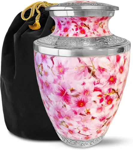 Urna de flor de cerezo rosa para cenizas para mujeres, urnas de cremación grandes para mujeres adultas, urna funeraria conmemorativa para cenizas