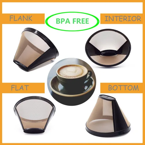 Vista 5 de Filtros de café reutilizables de cono #4 de cesta de repuesto para máquinas de café Cuisinart (2 filtros reutilizables)