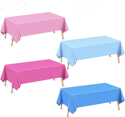 Vista 39 de Mantel rectangular de la serie azul y verde, 4 piezas, 54 x 72 pulgadas, color sólido, impermeable y a prueba de derrames, mantel de plástico