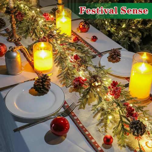 Vista 2 de Guirnalda de Navidad de 6 pies con luces, decoración de Navidad, guirnalda de pino artificial preiluminada con temporizador que funciona