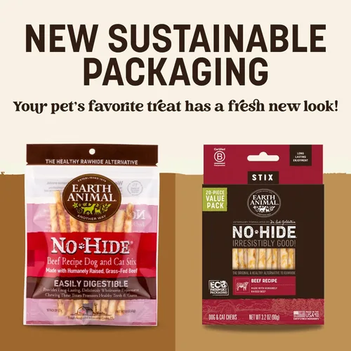 Vista 2 de Earth Animal No Hide Stix - Palitos masticables sin cuero de larga duración para perros pequeños, sabor a carne de res - Paquete de valor de 20