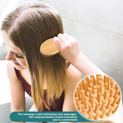 Vista 6 de Cepillo de bambú para el crecimiento del cabello, mini cepillo de bambú para el cuero cabelludo, masajeador de cuero cabelludo de madera, cepillo