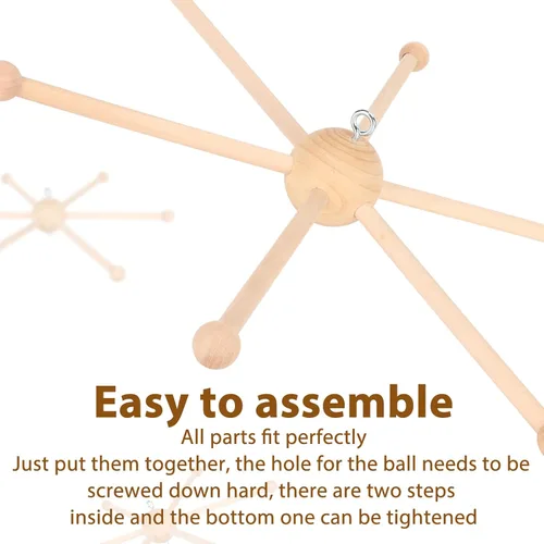 Vista 7 de Kit de marco móvil de madera, colgador esférico de cuna de seis patas para campanas de bebé, campanilla de viento, decoración de bricolaje, madera