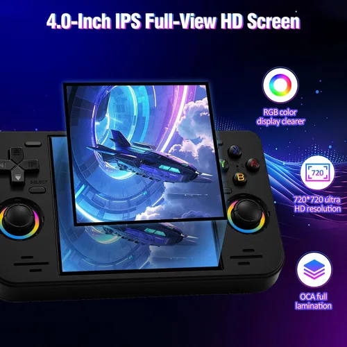 Vista 4 de RF40H Consola de juegos portátil, consola de juegos retro de 4.0 pulgadas precargada de más de 20,000 juegos clásicos, sistema Linux de código Negro